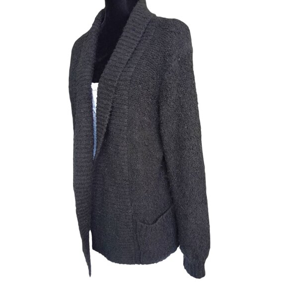 Vtg Jason Maxwell Womens Open Chunky Fuzzy Textured Cardigan Pockets Blk Size S - Picture 2 of 6